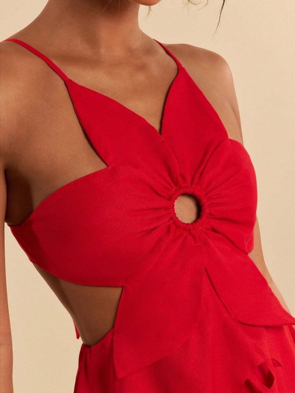 Red Boho Women's Woven Multi-Layer Ruffle Hem Spaghetti Strap Backless Dress - Picture 7 of 7